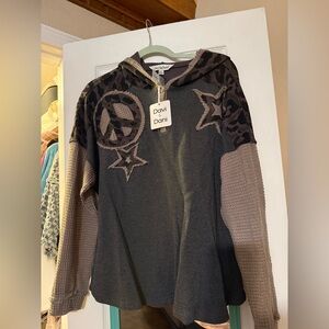 Davi & Dani Gray and Tan Knit Hoodie